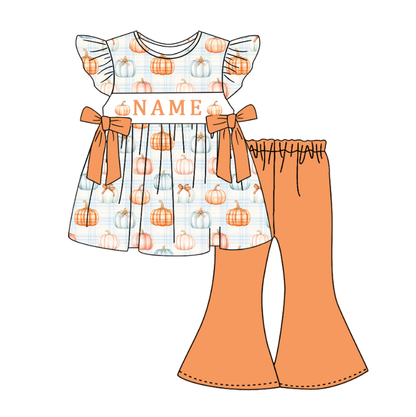 Personalized Pastel Pumpkin Collection | Custom Name Dress, Bubble Romper & Bell Bottom Set