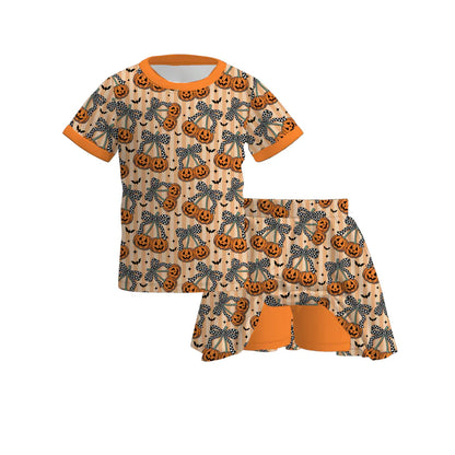 Halloween Pumpkin Bow Collection | Girls Dress & Skort Set | Boutique Fall Outfit