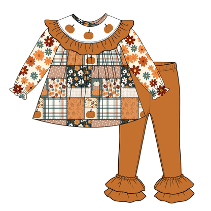 Girls Smocked Embroidery Collection | Boutique Pumpkin Patch Dress, Bubble Romper & Fall Outfit Set | Thanksgiving Toddler Clothing