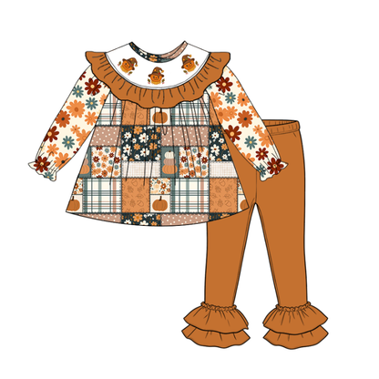 Fall Scarecrow Smocked Embroidered Kids Collection | Boutique Patchwork Plaid Dress, Romper & Boys Outfit | Autumn Harvest Clothing