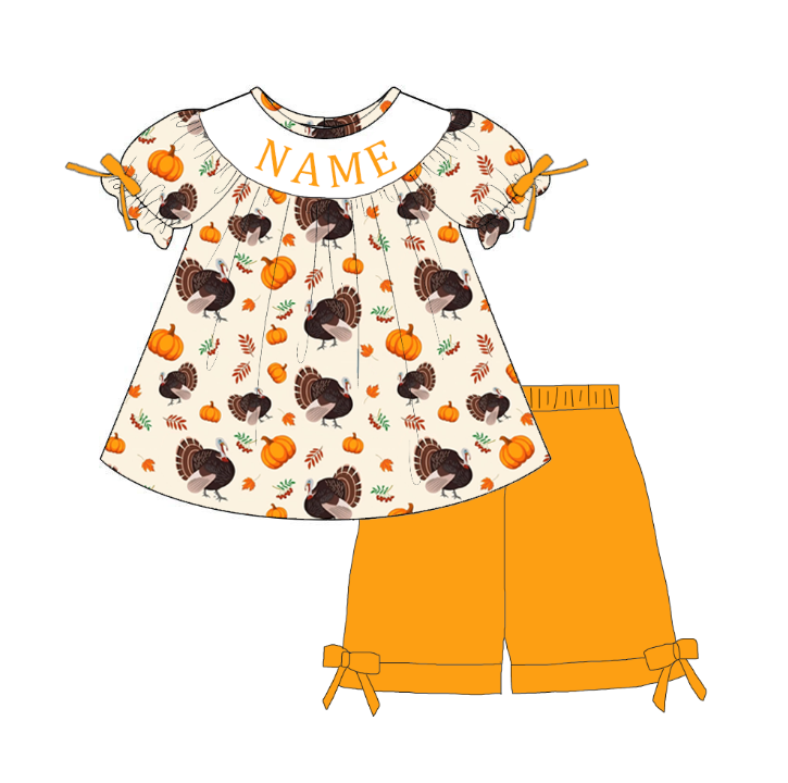 Personalized Smocked Embroidered Thanksgiving Collection | Custom Name Turkey & Pumpkin Boutique Outfit | Handmade Smocked Baby & Toddler Clothing