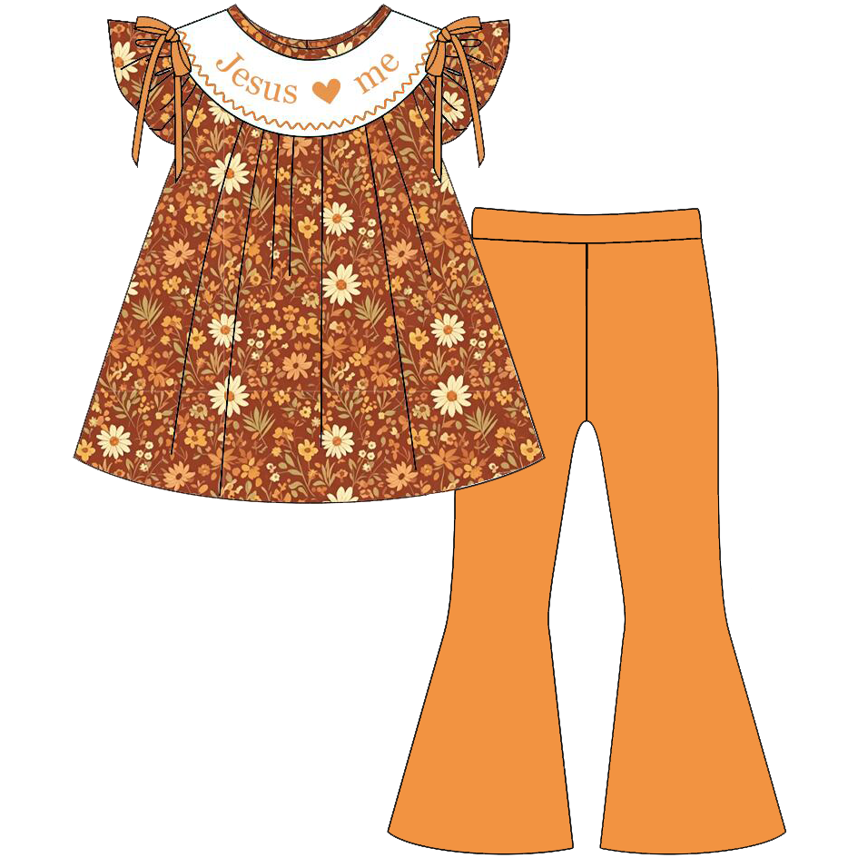 Faith-Inspired "Jesus Loves Me" Fall Collection | Girls Dress, Bell Bottom Set & Bubble Romper | Christian Autumn Boutique Outfit