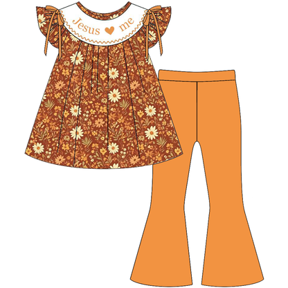 Faith-Inspired "Jesus Loves Me" Fall Collection | Girls Dress, Bell Bottom Set & Bubble Romper | Christian Autumn Boutique Outfit