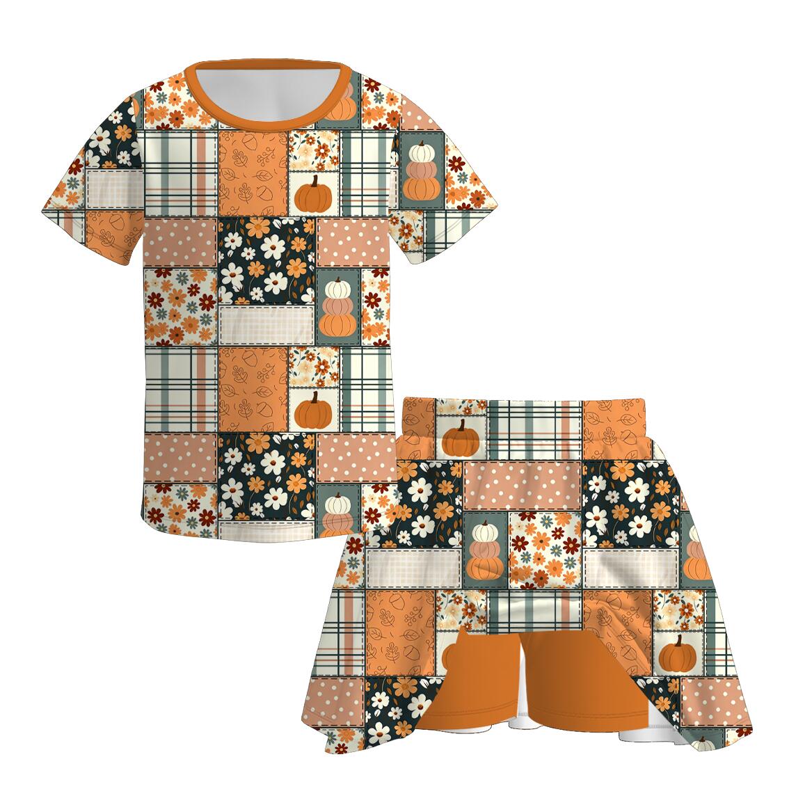 Halloween Pumpkin Patchwork Collection | Matching Family Outfits | Girls Dress, Ruffle Pant Set, Wide-Leg Jumpsuit & Boys Short Set