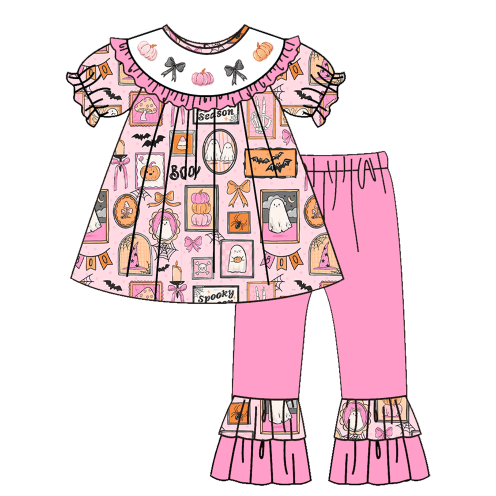 Pink Halloween Boutique Collection | Ghost & Pumpkin Dress, Bubble Romper & Ruffle Bell Bottom Set | Boutique Fall Outfits for Girls