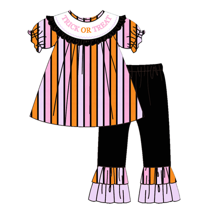 Girls Halloween Trick or Treat Outfit Collection | Dress, Romper & Ruffle Pant Set | Soft Polyester Spandex Boutique Apparel