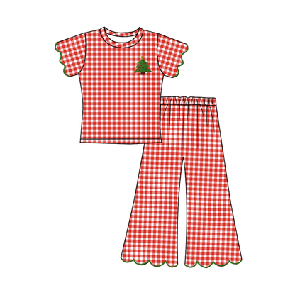 Girls Christmas Embroidered Boutique Set | Santa, Christmas Tree & Gingerbread Appliqué | Gingham Holiday Outfits