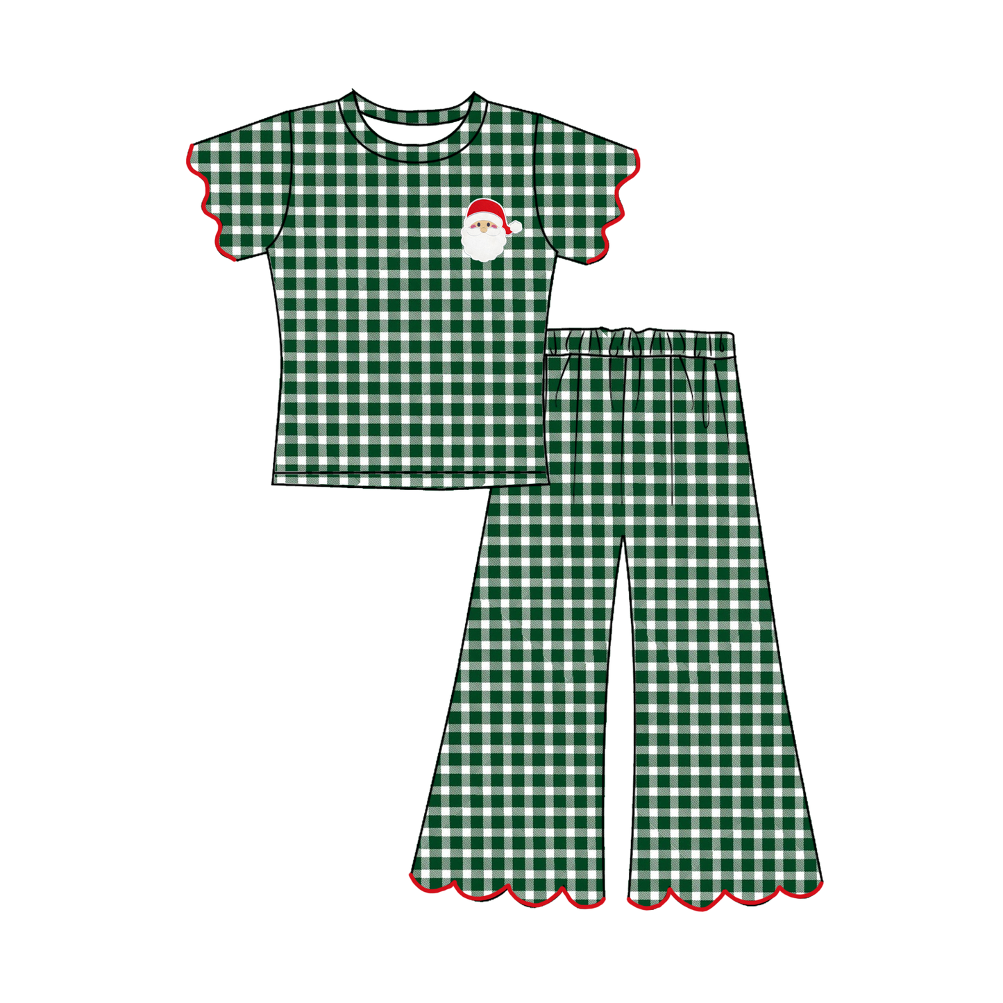Girls Christmas Embroidered Boutique Set | Santa, Christmas Tree & Gingerbread Appliqué | Gingham Holiday Outfits