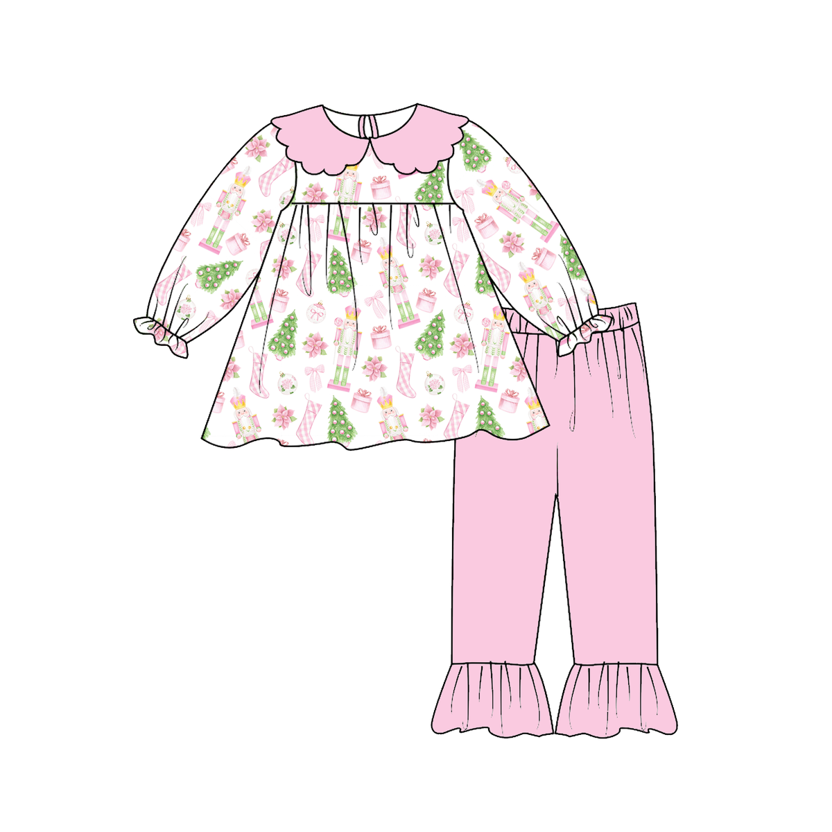 Pink Nutcracker Christmas Girls Matching Bloomer & Ruffle Pant Set