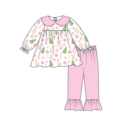 Pink Nutcracker Christmas Girls Matching Bloomer & Ruffle Pant Set
