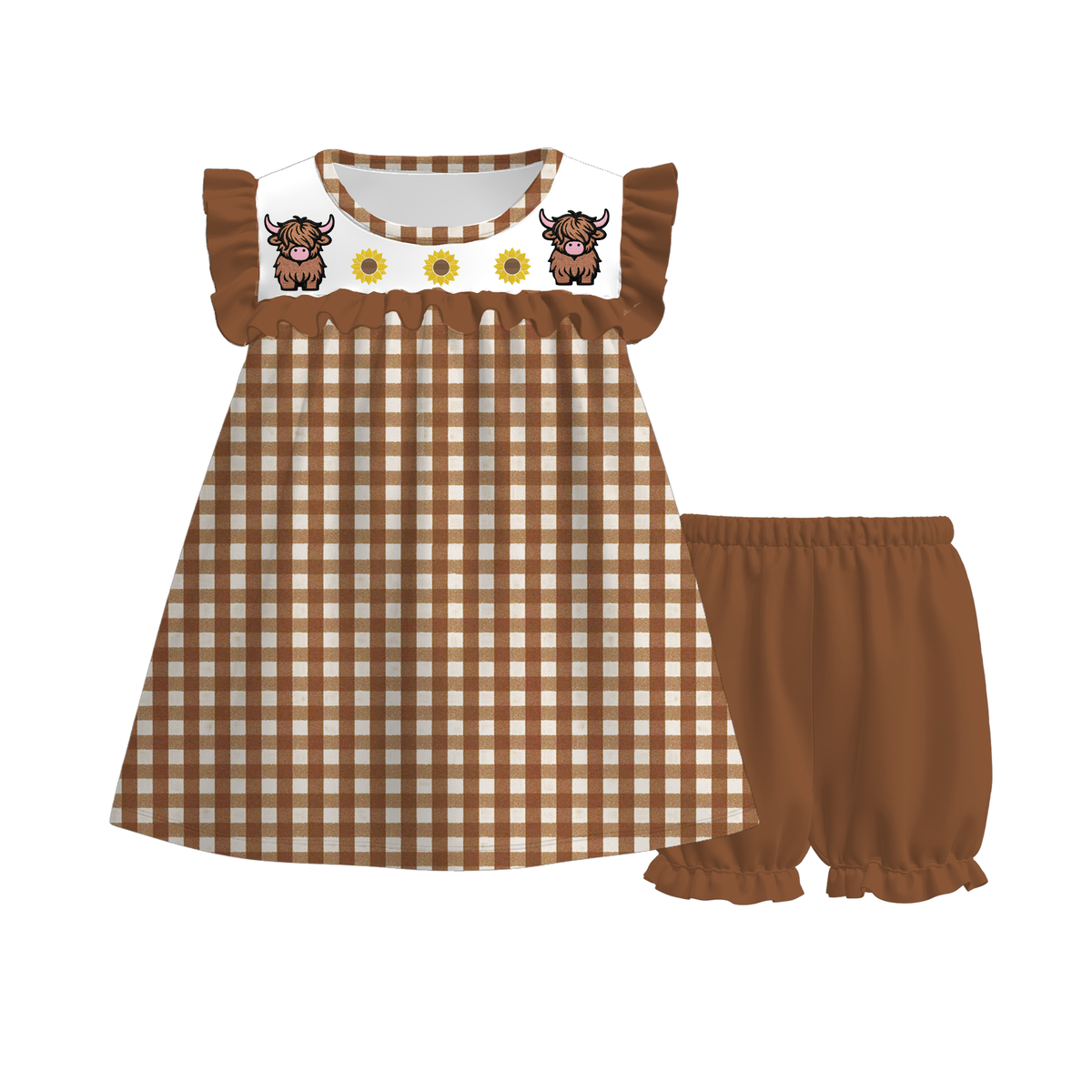 Girls Fall Embroidered Ruffle Dress & Bloomer Set – Highland Cow and Mardi Gras Boutique Outfits