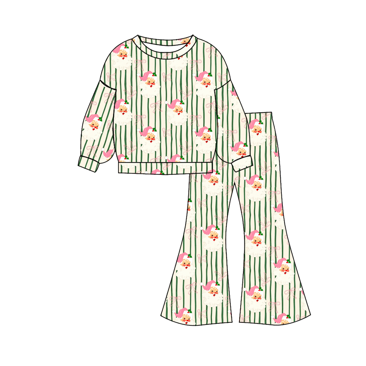 Christmas Santa Stripe Girls Dress, Romper & Pajama Set – Holiday Sibling Collection