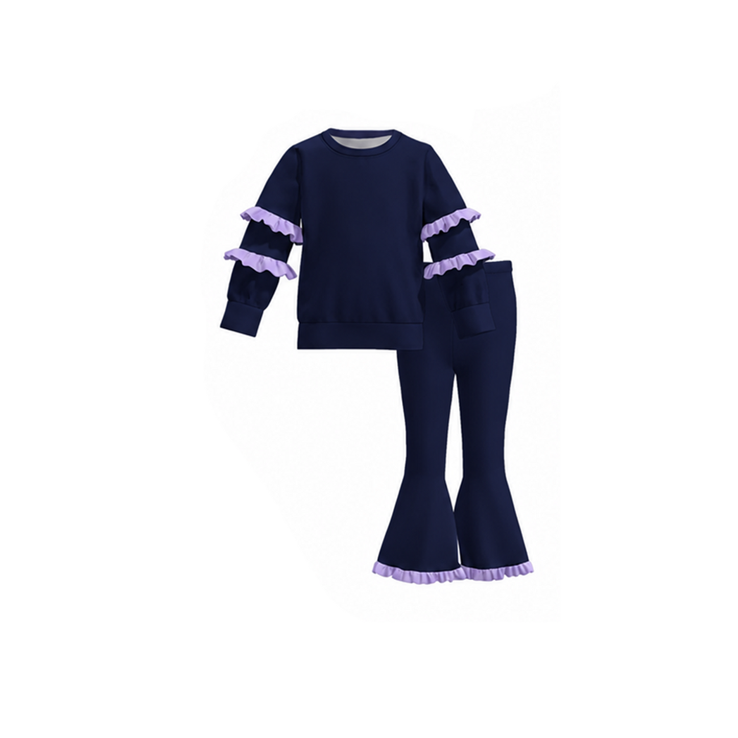 Girls’ Fall Muti-Colors Ruffle Flare Pants Set – Long Sleeve Boutique Outfit