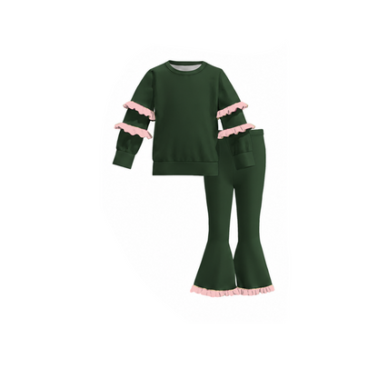 Girls’ Fall Muti-Colors Ruffle Flare Pants Set – Long Sleeve Boutique Outfit