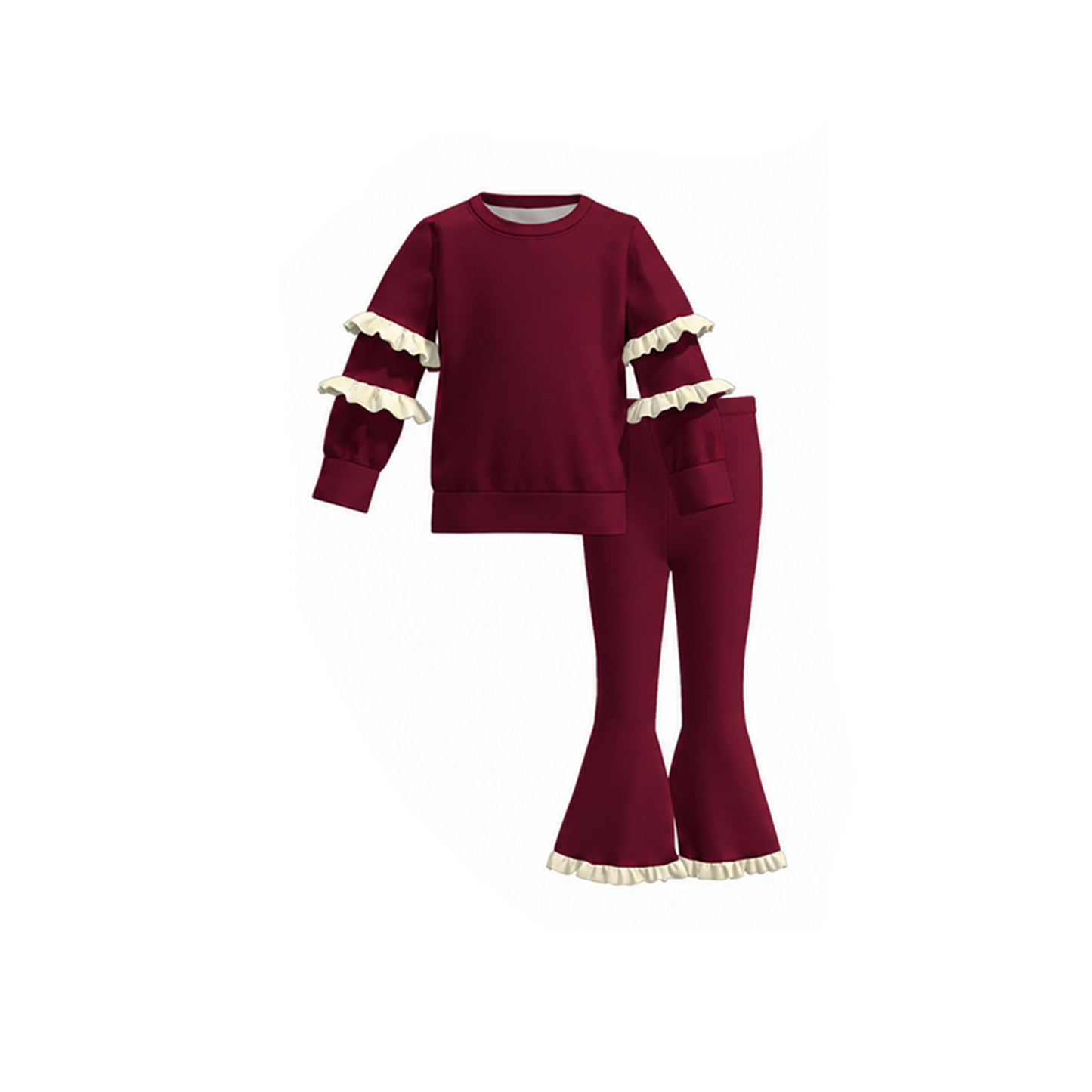 Girls’ Fall Muti-Colors Ruffle Flare Pants Set – Long Sleeve Boutique Outfit