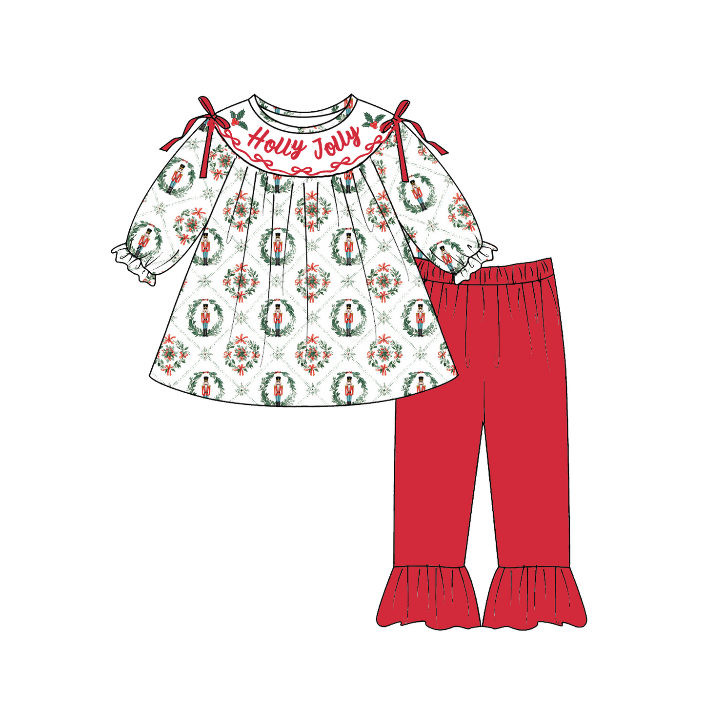 Christmas Holly Jolly Smocked Embroidery Girls Holiday Outfits