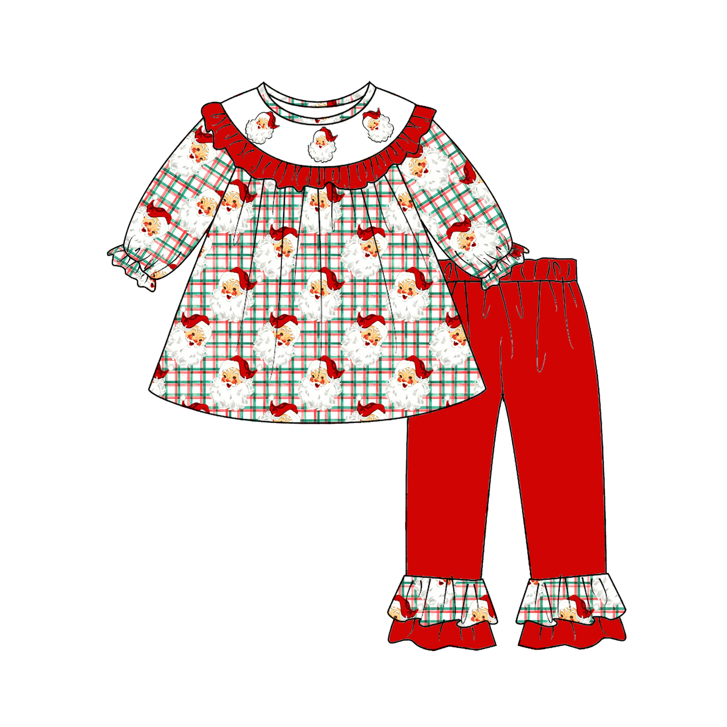 Christmas Santa Smocked Embroidery Sibling Matching Outfits