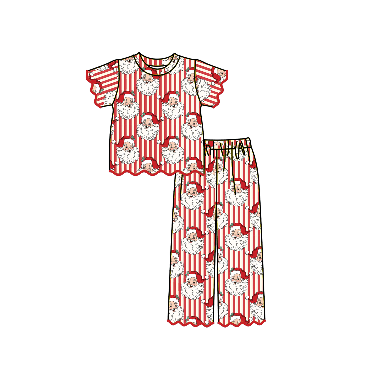 Girls Christmas Scallop Set – Festive Print Top & Pants Outfit