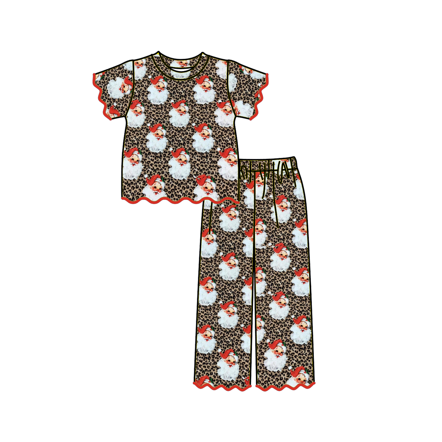 Girls Christmas Scallop Set – Festive Print Top & Pants Outfit