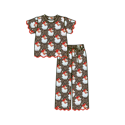 Girls Christmas Scallop Set – Festive Print Top & Pants Outfit