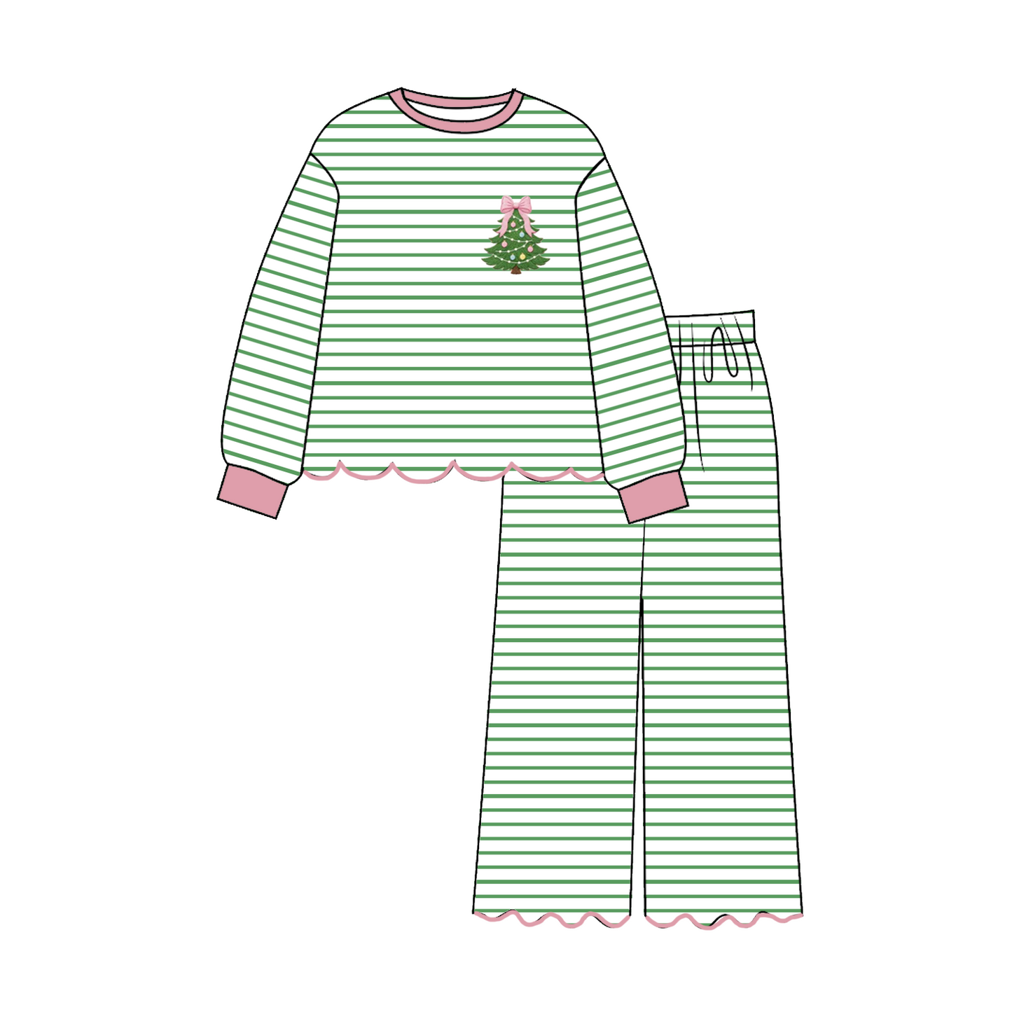 Christmas Tree Embroidered Sibling Matching Collection – Girls Dress, Romper & Two-Piece Sets, Boys Outfit & Sleeveless Romper