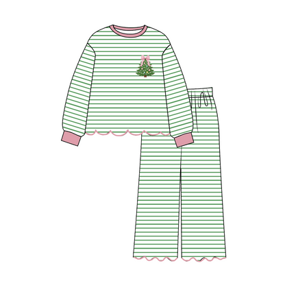 Christmas Tree Embroidered Sibling Matching Collection – Girls Dress, Romper & Two-Piece Sets, Boys Outfit & Sleeveless Romper