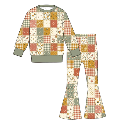 Fall Patchwork Floral Family Matching Collection – Girls Dress, Romper, Skirt & Flare Pant Sets, Women’s Maxi Dress