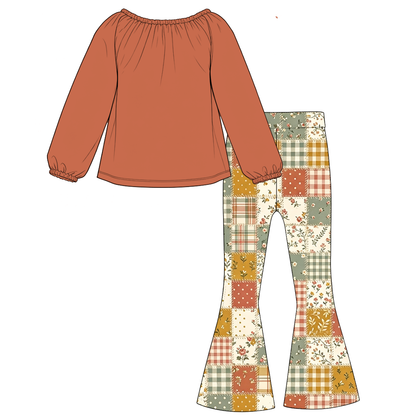 Fall Patchwork Floral Family Matching Collection – Girls Dress, Romper, Skirt & Flare Pant Sets, Women’s Maxi Dress