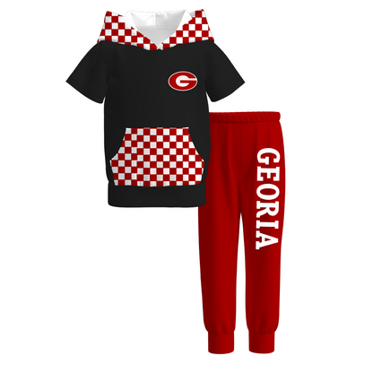 Girls Game Day Football Hoodie Set – Team Spirit Short Sleeve Top & Jogger Pants