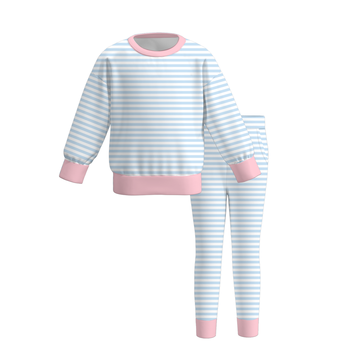 Girls Fall Winter Striped Lounge Set – 2 Piece Long Sleeve Sweatshirt & Leggings Outfit, Cozy Kids Casual Clothing