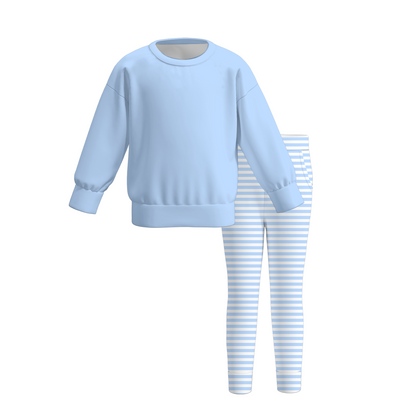 Girls Fall Winter Striped Lounge Set – 2 Piece Long Sleeve Sweatshirt & Leggings Outfit, Cozy Kids Casual Clothing