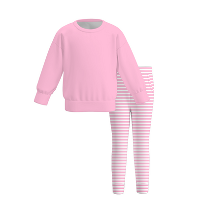 Girls Fall Winter Striped Lounge Set – 2 Piece Long Sleeve Sweatshirt & Leggings Outfit, Cozy Kids Casual Clothing