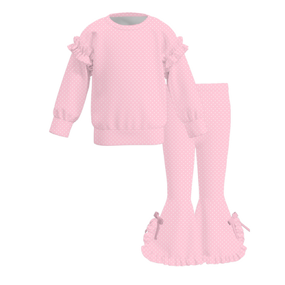 Girls Fall & Winter Polka Dot Ruffle Bell Bottom Two-Piece Set