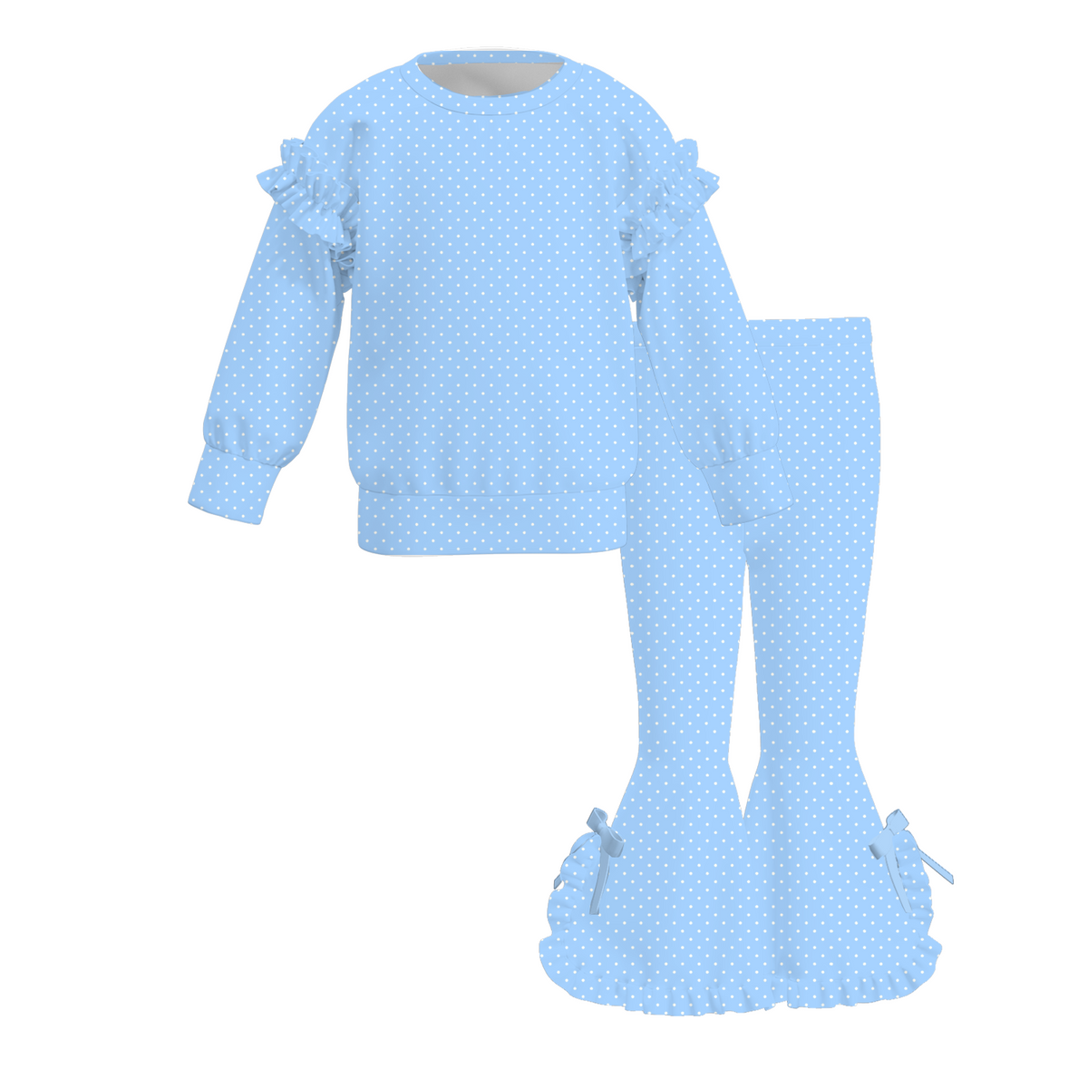 Girls Fall & Winter Polka Dot Ruffle Bell Bottom Two-Piece Set