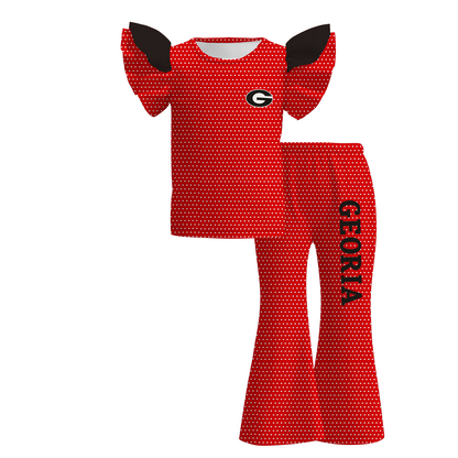 Girls Game Day Ruffle Flare Pants Set – Football Print Team Spirit Polka Dot Outfit