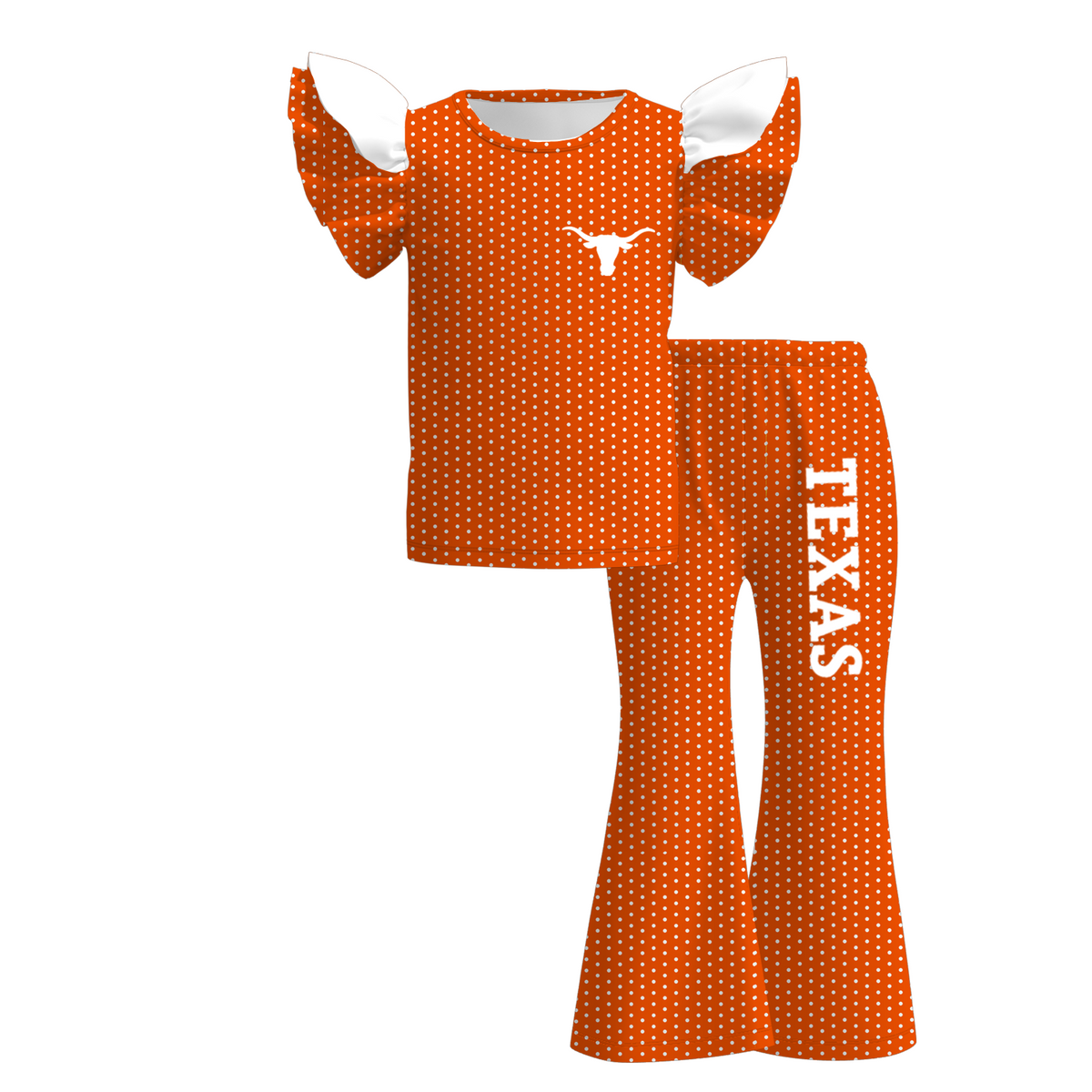 Girls Game Day Ruffle Flare Pants Set – Football Print Team Spirit Polka Dot Outfit