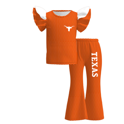 Girls Game Day Ruffle Flare Pants Set – Football Print Team Spirit Polka Dot Outfit