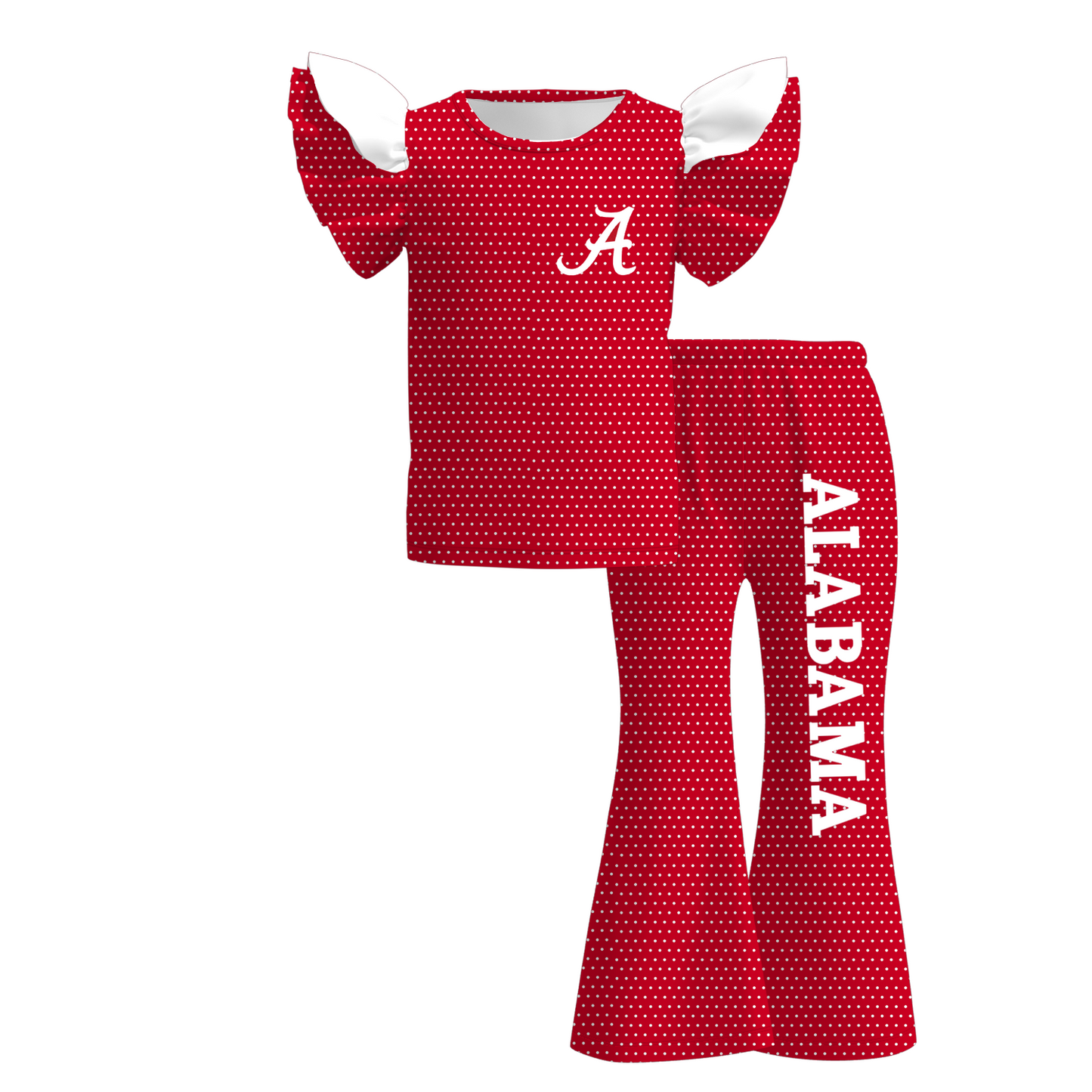 Girls Game Day Ruffle Flare Pants Set – Football Print Team Spirit Polka Dot Outfit