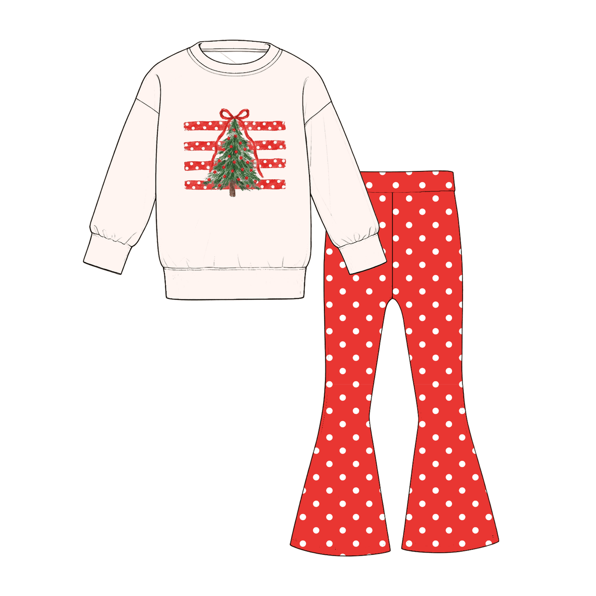 Girls Christmas Printed Sweatshirt & Flare Pants Set – Holiday Long Sleeve Two-Piece Outfit