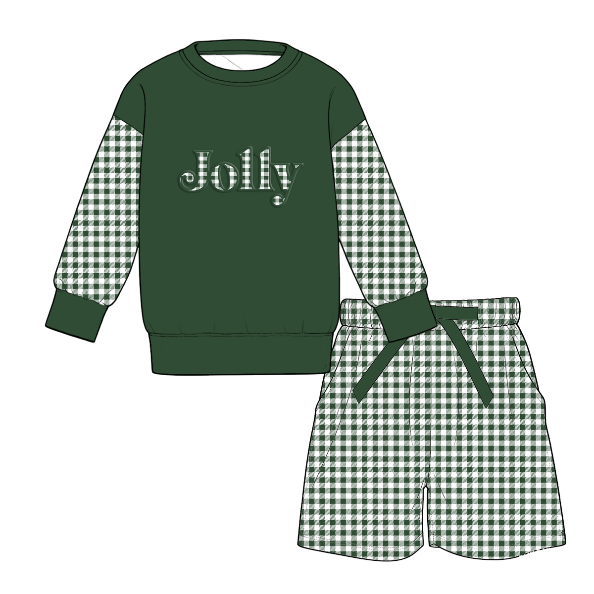 Christmas Girls Long Sleeve Sweatshirt & Printed Shorts Set – Holiday Holly Jolly Merry Plaid Outfit