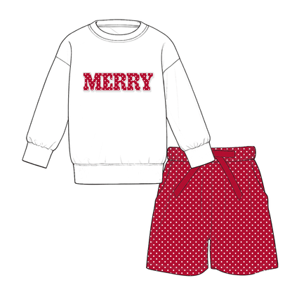 Christmas Girls Long Sleeve Sweatshirt & Printed Shorts Set – Holiday Holly Jolly Merry Plaid Outfit