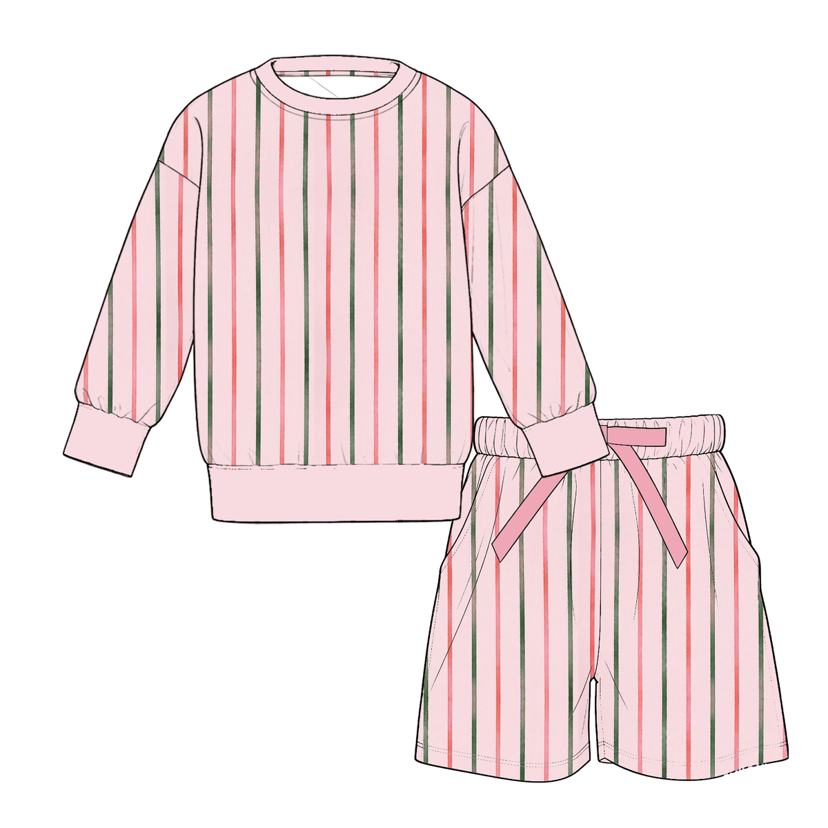 Christmas Girls Long Sleeve Sweatshirt & Printed Shorts Set – Holiday Holly Jolly Merry Plaid Outfit