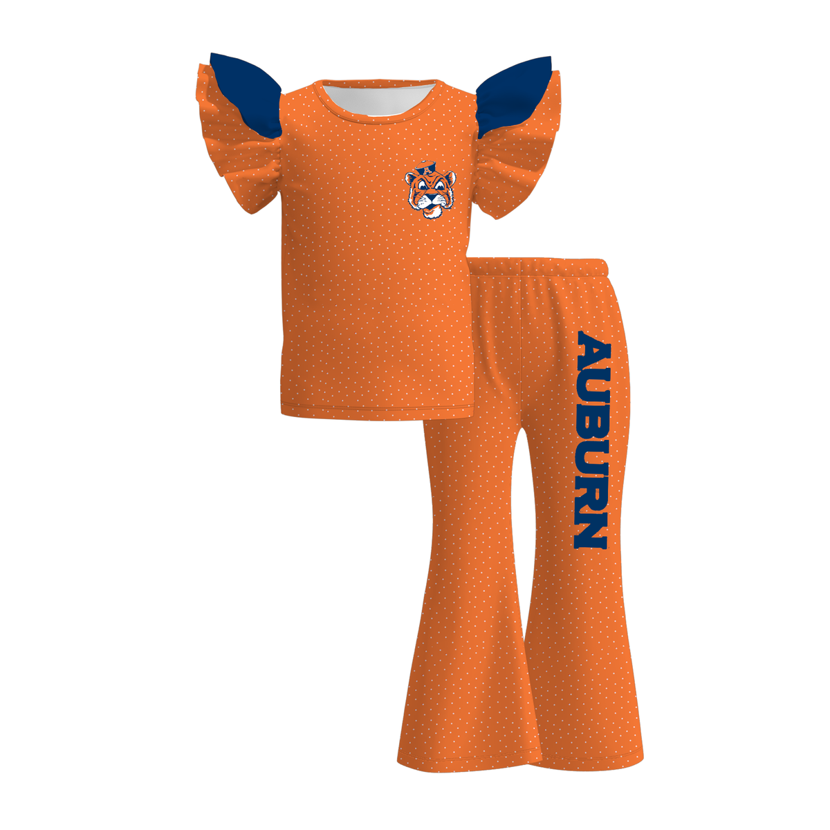 Girls Game Day Football Two-Piece Outfit – Ruffle Top & Flare Pants Set