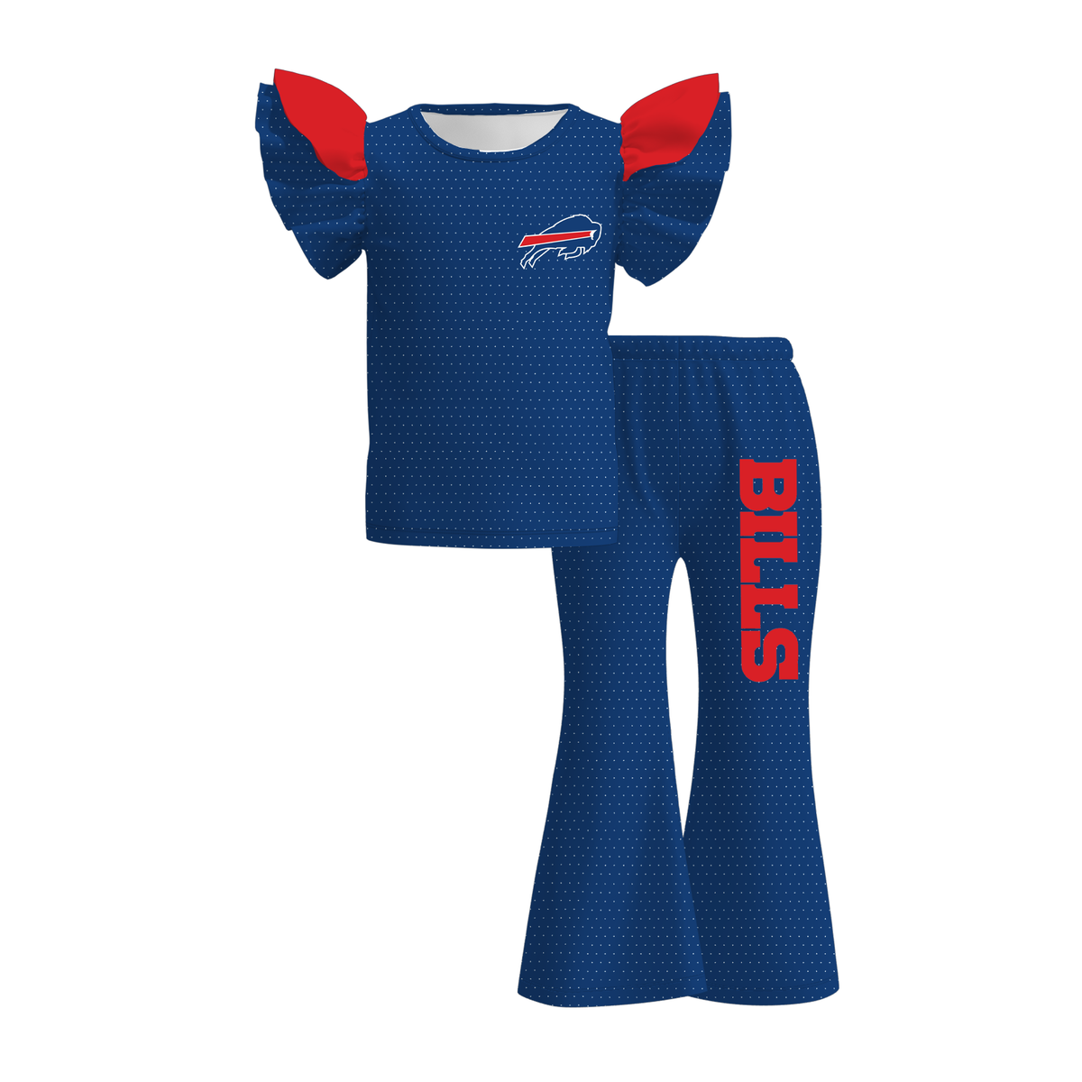 Girls Game Day Football Ruffle Sleeve Top & Flare Pants Set – Bills Ohio Kentucky Tennessee Polka Dot Outfit