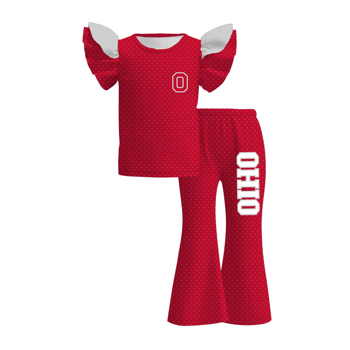 Girls Game Day Football Ruffle Sleeve Top & Flare Pants Set – Bills Ohio Kentucky Tennessee Polka Dot Outfit
