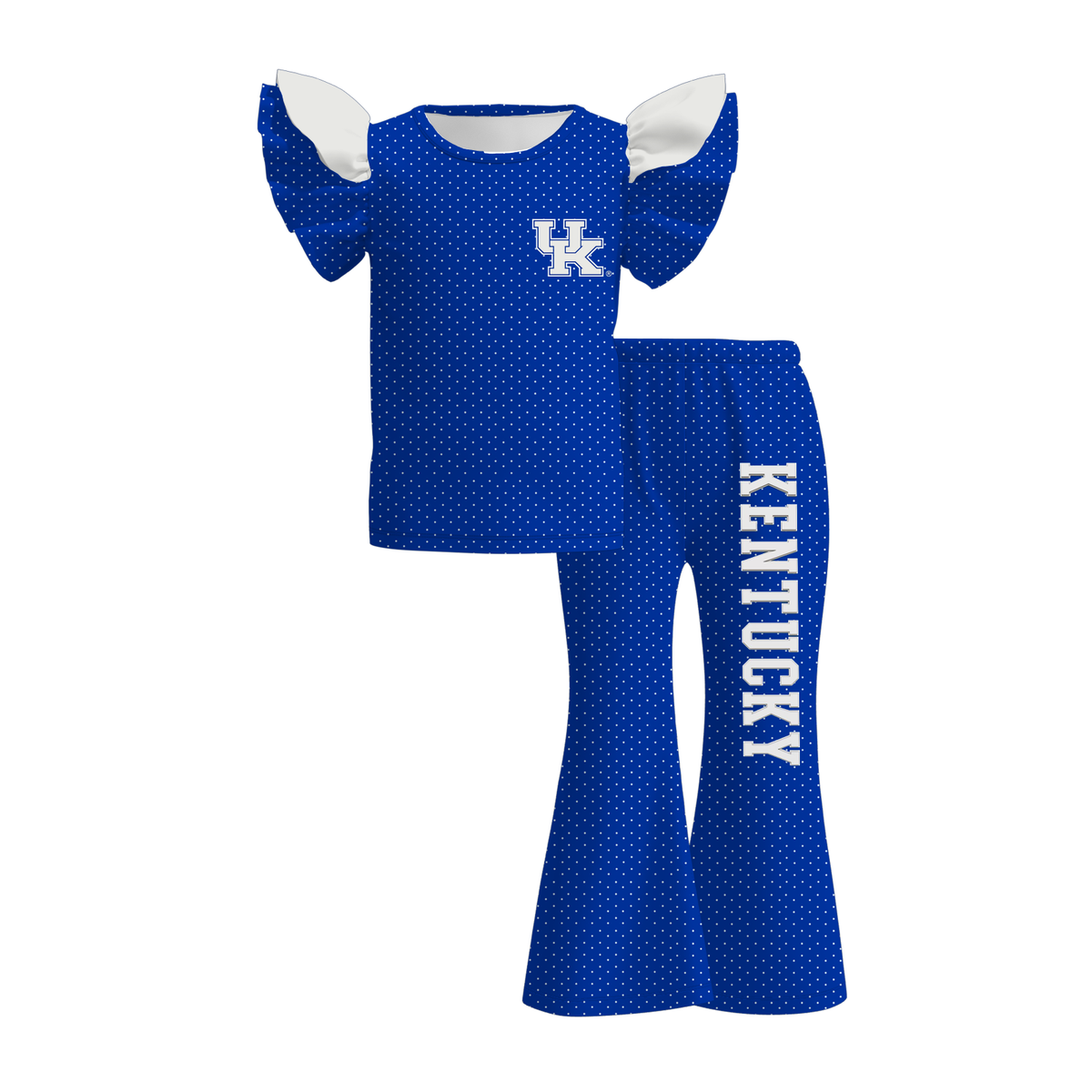 Girls Game Day Football Ruffle Sleeve Top & Flare Pants Set – Bills Ohio Kentucky Tennessee Polka Dot Outfit