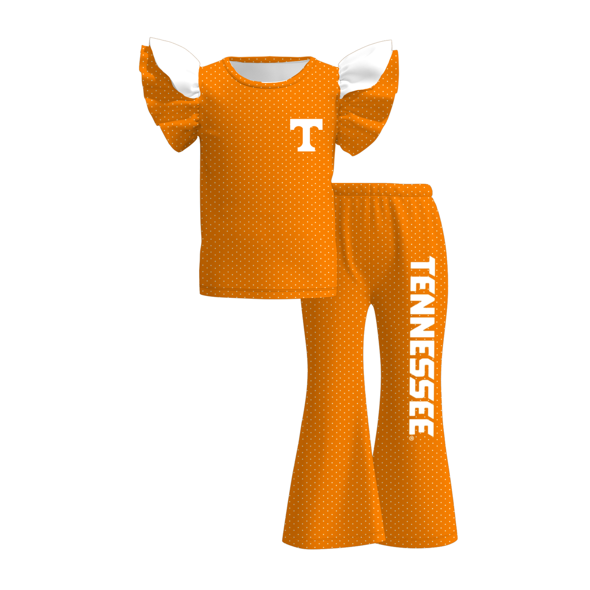 Girls Game Day Football Ruffle Sleeve Top & Flare Pants Set – Bills Ohio Kentucky Tennessee Polka Dot Outfit