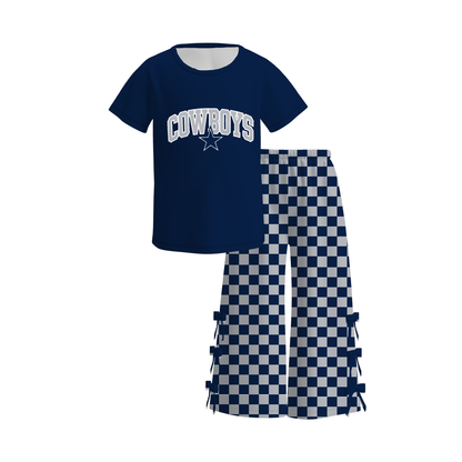 Girls Game Day Football Two-Piece Outfit – Ruffle Top & Flare Pants Set