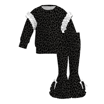 Girls Ruffle Bell Bottom Set – Leopard, Polka Dot & Striped Two-Piece Outfit