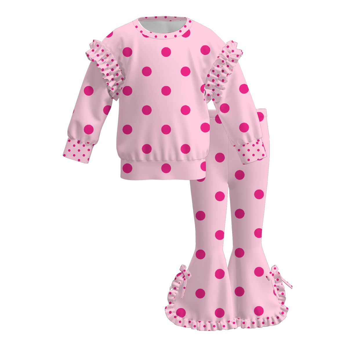 Girls Ruffle Bell Bottom Set – Leopard, Polka Dot & Striped Two-Piece Outfit